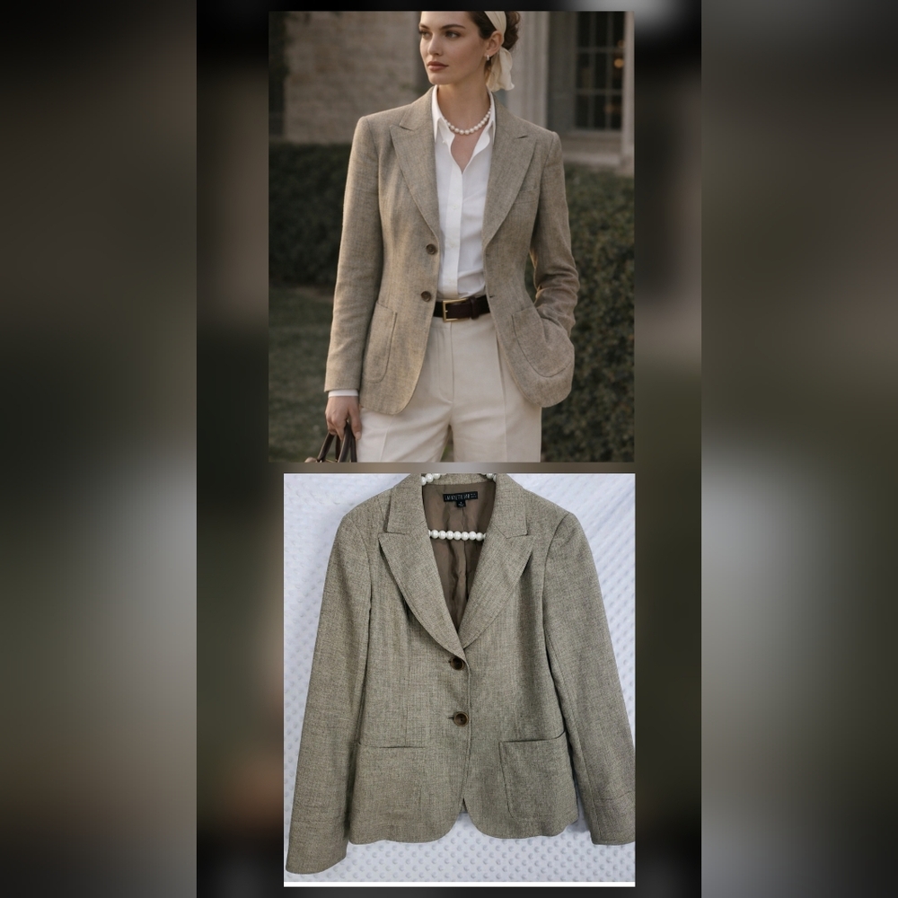 Lafayette 148 Classic Women's Tweed Blazer Jacket Silk Linen Blend Size 8